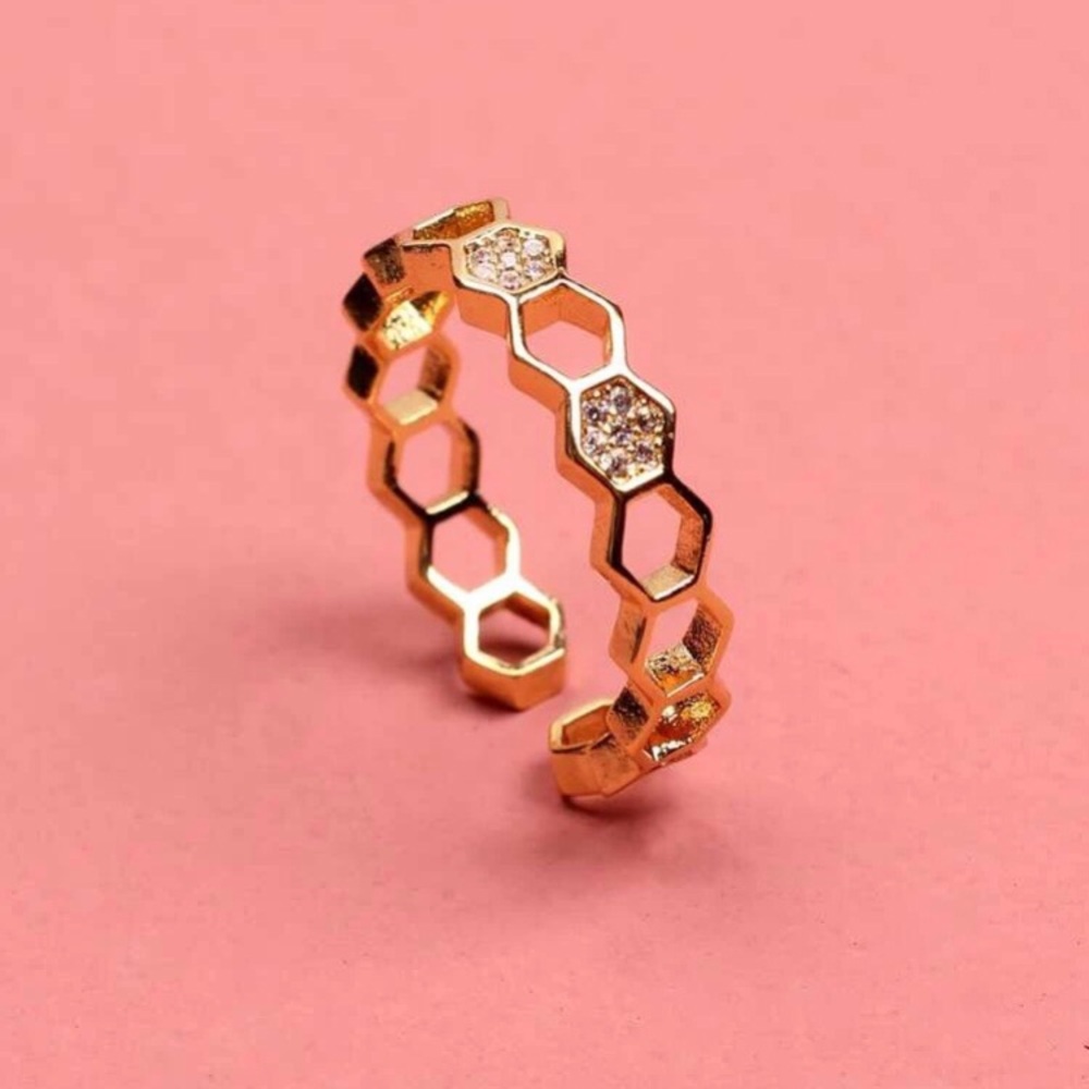 Gold Rhinestone Hollow Ring